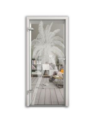 Ganzglastür Palme Gelasert Auf Klarglas