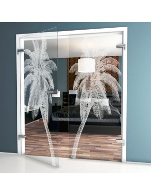 Ganzglastür Palme Gelasert Auf Klarglas