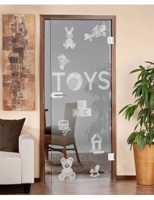 Ganzglastür Toys Gelasert Auf Klarglas