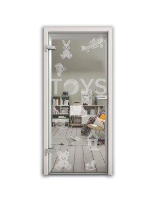 Ganzglastür Toys Gelasert Auf Klarglas