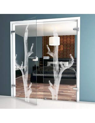 Ganzglastür Vögel Gelasert Auf Klarglas