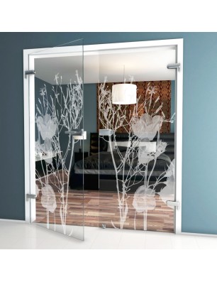 Ganzglastür Blume 7 Gelasert Auf Klarglas