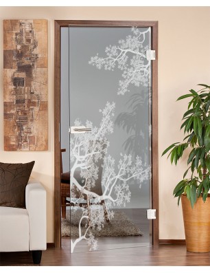 Ganzglastür Japan Garden Gelasert Auf Klarglas