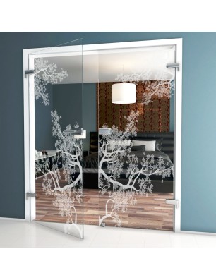 Ganzglastür Japan Garden Gelasert Auf Klarglas