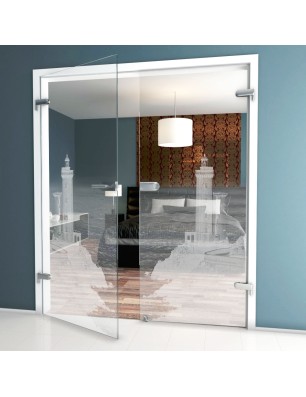 Ganzglastür Leuchtturm 3 Gelasert Auf Klarglas