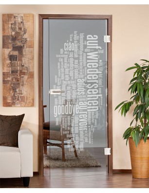 Ganzglastür Auf Wiedersehen Gelasert Auf Klarglas