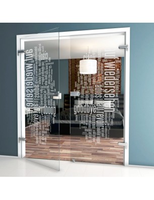 Ganzglastür Auf Wiedersehen Gelasert Auf Klarglas