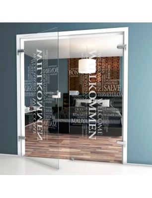 Ganzglastür Willkommen Gelasert Auf Klarglas