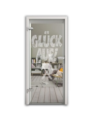 Ganzglastür Glück Auf Gelasert Auf Klarglas