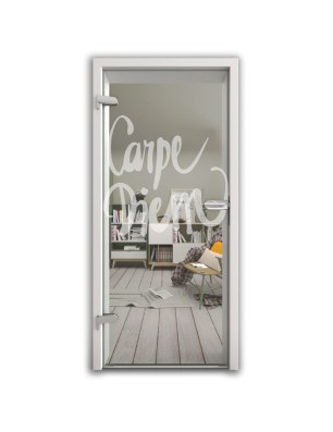 Ganzglastür Carpe Diem Gelasert Auf Klarglas