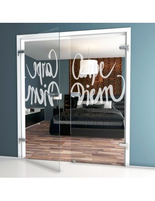 Ganzglastür Carpe Diem Gelasert Auf Klarglas