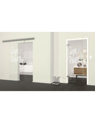 Ganzglastür Carpe Diem Gelasert Auf Klarglas