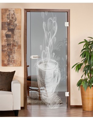 Ganzglastür Kaffee Gelasert Auf Klarglas