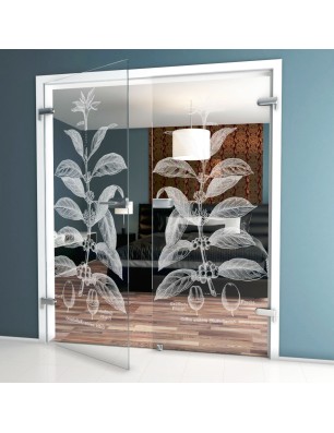 Ganzglastür Kaffeepflanze Gelasert Auf Klarglas