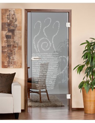 Ganzglastür Kaffe Wordart Gelasert Auf Klarglas