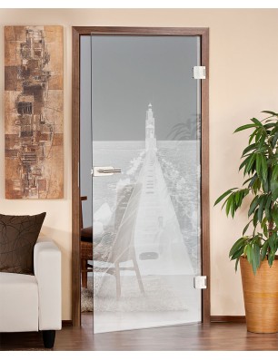 Ganzglastür Wellenbrecher Gelasert Auf Klarglas