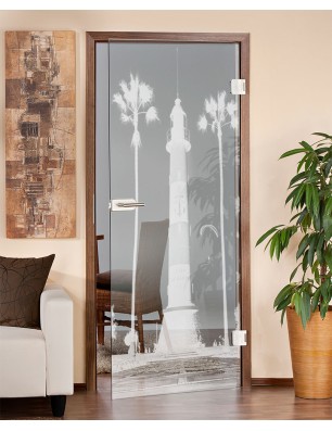 Ganzglastür Leuchtturm 4 Gelasert Auf Klarglas