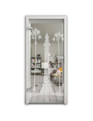 Ganzglastür Leuchtturm 4 Gelasert Auf Klarglas