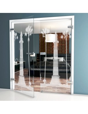 Ganzglastür Leuchtturm 4 Gelasert Auf Klarglas