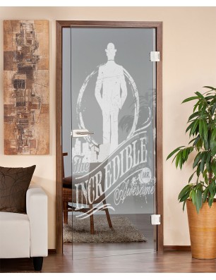 Ganzglastür Mr. Incredible Gelasert Auf Klarglas