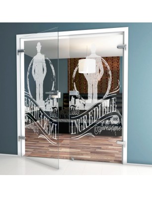 Ganzglastür Mr. Incredible Gelasert Auf Klarglas