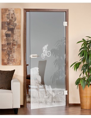 Ganzglastür Biker 2 Gelasert Auf Klarglas