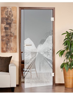 Ganzglastür Alpenstraße Gelasert Auf Klarglas