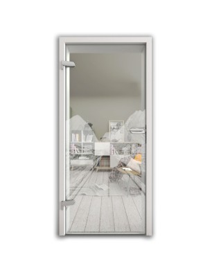 Ganzglastür Alpenstraße Gelasert Auf Klarglas