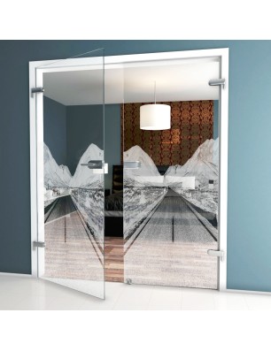 Ganzglastür Alpenstraße Gelasert Auf Klarglas