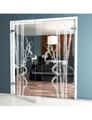 Ganzglastür Bambus Gelasert Auf Klarglas