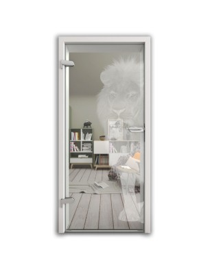 Ganzglastür Löwe Gelasert Auf Klarglas