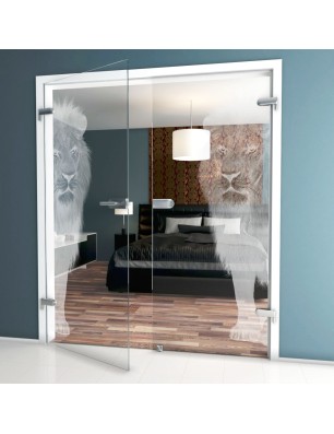 Ganzglastür Löwe Gelasert Auf Klarglas