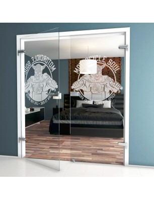 Ganzglastür Motorcycle Gelasert Auf Klarglas