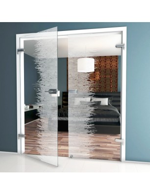 Ganzglastür Wiese Gelasert Auf Klarglas