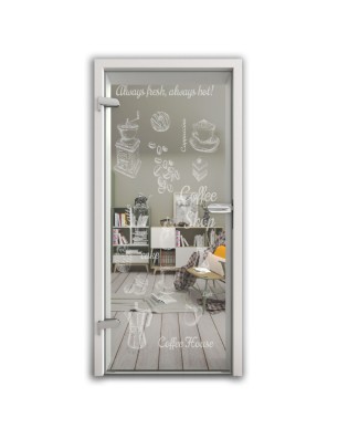 Ganzglastür Coffee Shop Gelasert Auf Klarglas
