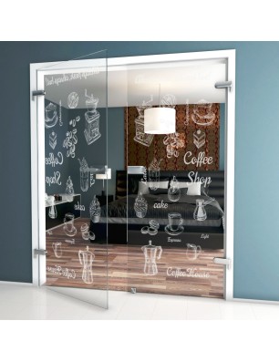 Ganzglastür Coffee Shop Gelasert Auf Klarglas