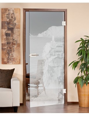 Ganzglastür Mediteranes Dorf Gelasert Auf Klarglas