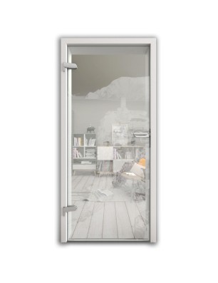 Ganzglastür Mediteranes Dorf Gelasert Auf Klarglas