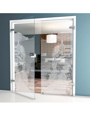 Ganzglastür Mediteranes Dorf Gelasert Auf Klarglas