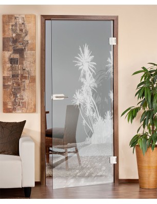 Ganzglastür Palmen Gelasert Auf Klarglas