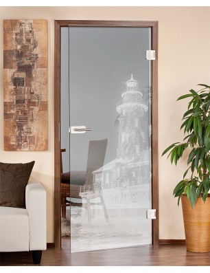 Ganzglastür Leuchtturm 5 Gelasert Auf Klarglas