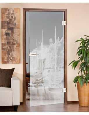 Ganzglastür Hafen Gelasert Auf Klarglas