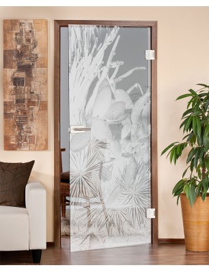 Ganzglastür Kaktusblüten Gelasert Auf Klarglas