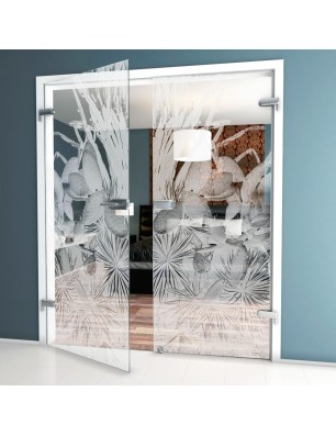 Ganzglastür Kaktusblüten Gelasert Auf Klarglas