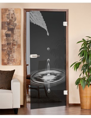 Ganzglastür Tropfen II Gelasert Auf Grauglas