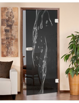 Ganzglastür Wasser 3 Gelasert Auf Grauglas