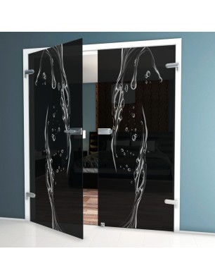 Ganzglastür Wasser 3 Gelasert Auf Grauglas