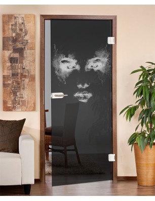 Ganzglastür Angel Eyes Gelasert Auf Grauglas