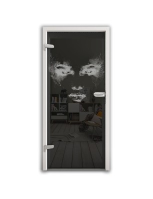 Ganzglastür Angel Eyes Gelasert Auf Grauglas