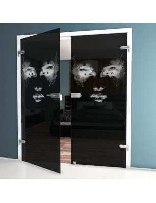 Ganzglastür Angel Eyes Gelasert Auf Grauglas